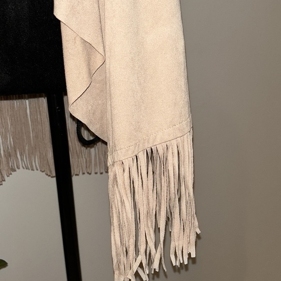 Pink Rose Tan Faux Suede Festival Fringe Vest Hippie Vibes Boho Chic Sz Small - Picture 2 of 7